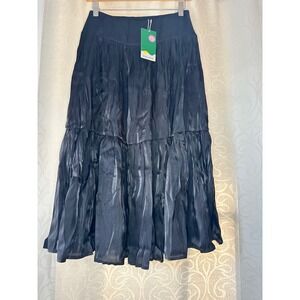 Halara Black Tiered‎ Smocked Waist Maxi Skirt Flowy Wrinkled Texture S